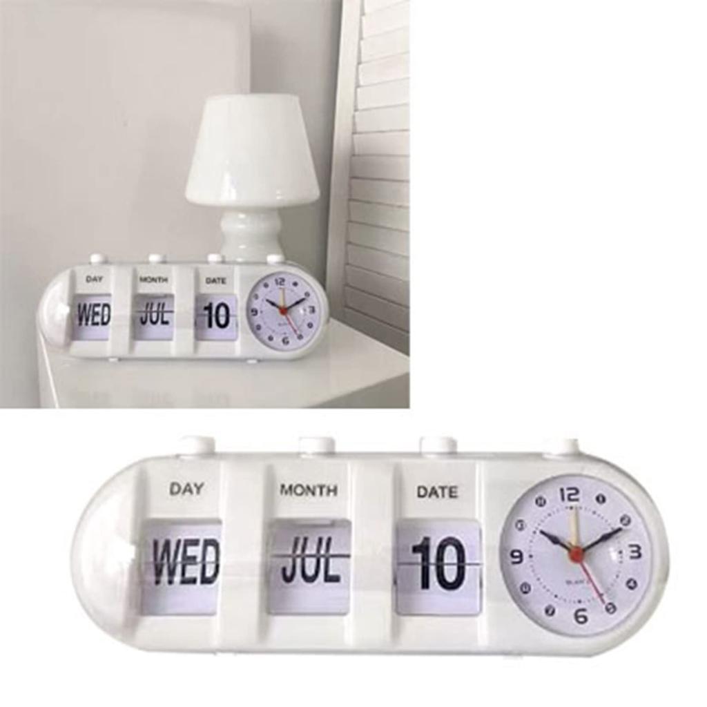 GOWENIC Calendar Alarm Clock, Jump Shape Decorative Desktop Clock, Alarm Clock with Calendar, for Home, Living Room, Bedroom, Office (White)