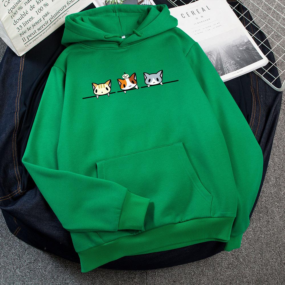 Cat Print Hoodies & Sweatshirts Women Thick Velvet Round Neck Hoodie Winter Warm Pullover Casual Sweatshirt