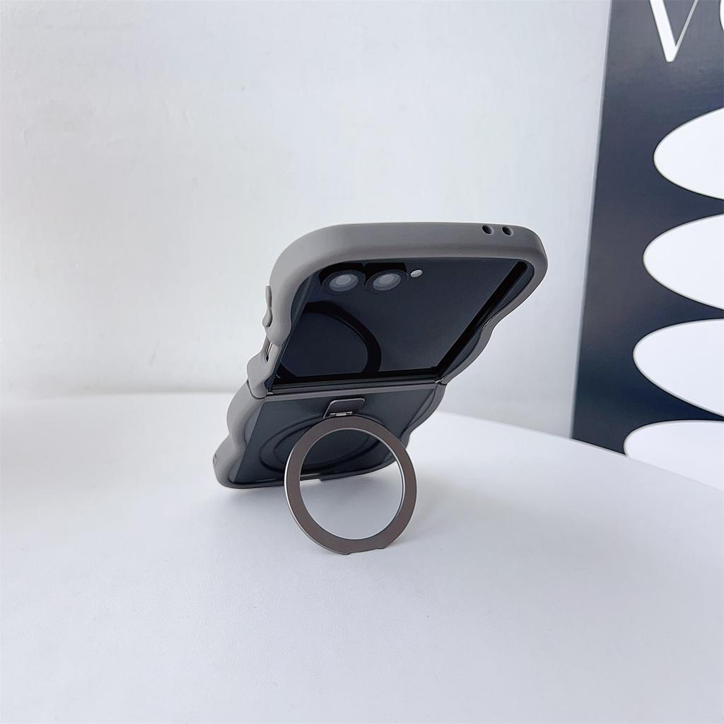 For Samsung Galaxy Z Flip7 5G Magnetic Case Kickstand Skin-Touch Wave Edge TPU+PC Phone Cover
