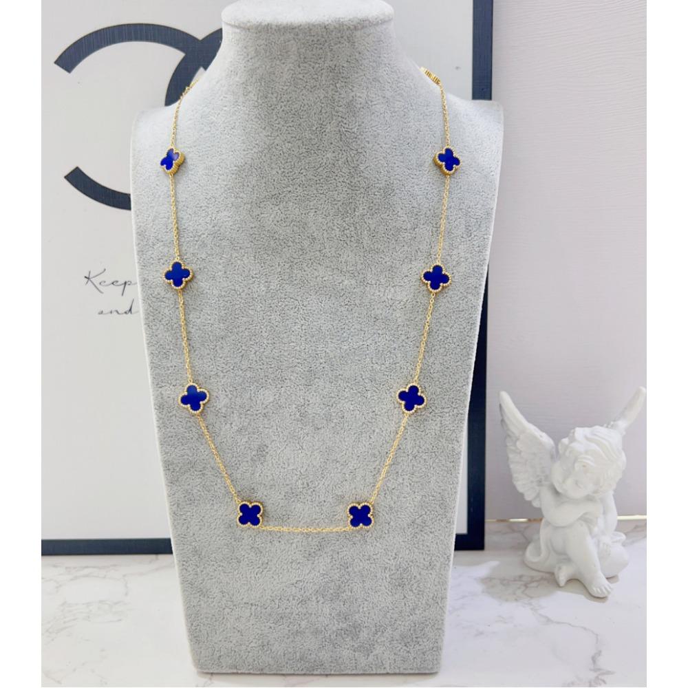 

Titanium Steel 10 Flowers Four-Leaf Clover Necklace High-Grade Luxury Ladies Collarbone Chain Jewelry темно-синий