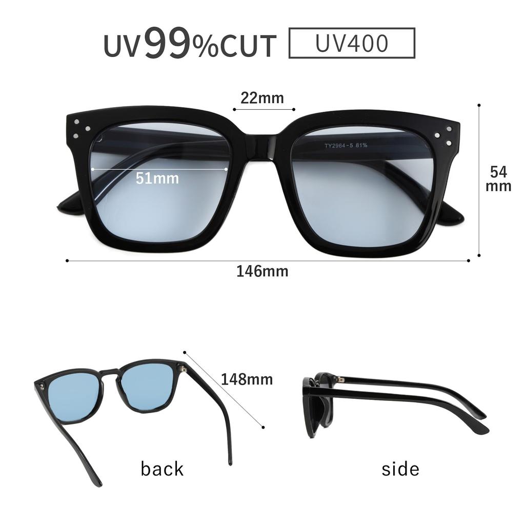 [Puente] Sunglasses for Men and Women - Stylish, Clear, Champagne, Transparent, Clear Frame, Mid-Gray, Gray, Square, Wide Frame, Oversized, Suitable