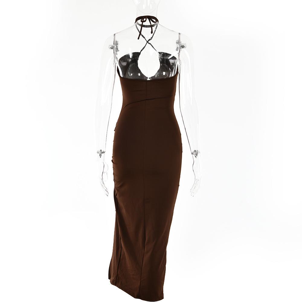 Spring Sexy High Slit Halter Neck Dress - European & American Style
