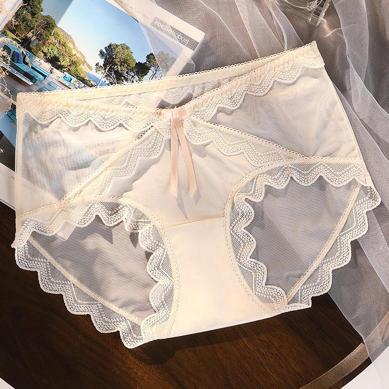 Big Size Female Spring and Summer Sexy Lace Hollow Mesh Cotton 10A Anti Bacterial Briefs