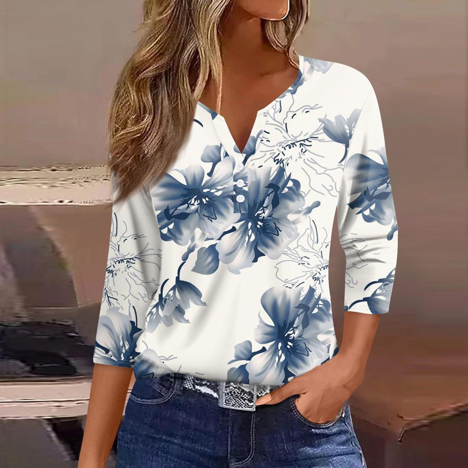 

Женский модный повседневный женский топ с v-образным вырезом и рукавами три четверти с принтом и узором XXXL