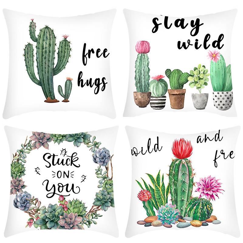 New Pillowcase Green Plant Letter Printing Set Cactus Print Pillowcase Sofa Pillowcase