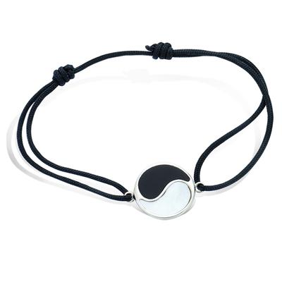 [R1578] - Silberarmband 'Yin Yang' Schwarz-Weiß-Silber (rhodiniert) - 14 mm