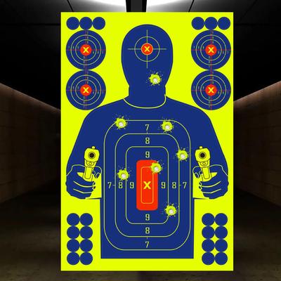 12x18 Zoll Selbstklebende Fluoreszierend Gelbe Spritzzielscheibe mit Blauer Menschlicher Figur, Ideal für Wettbewerb und Training