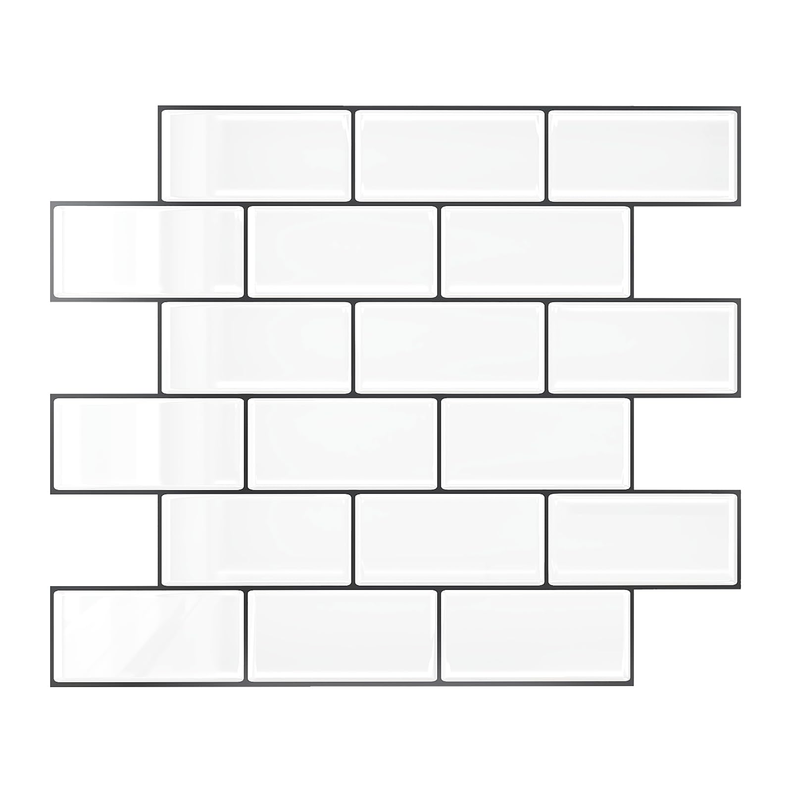

VEELIKE Waterproof Kitchen Tile Stickers, Heat Resistant, 6 Sheets, 30x30cm, Brick Pattern, White, Glossy, 3D Wallpaper Stickers, Wall Stickers, Mosai