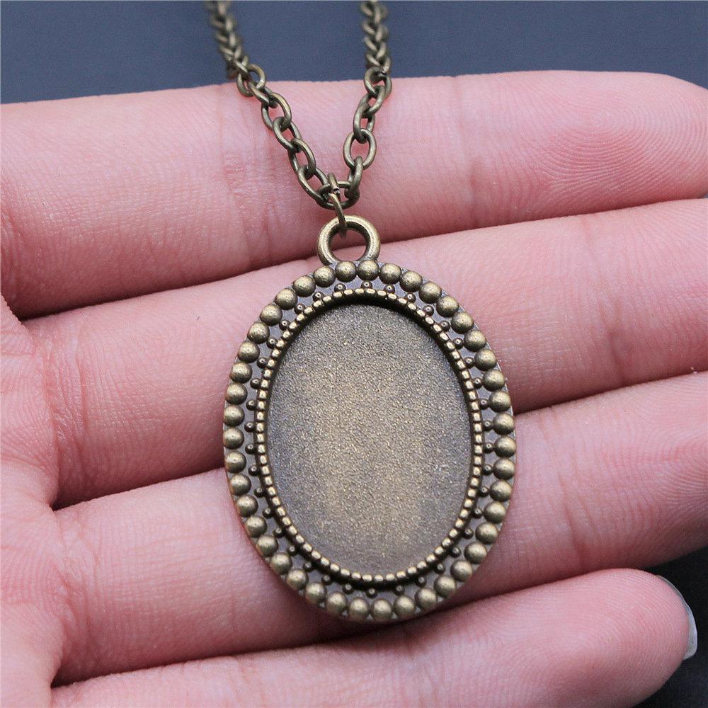 45cm Or 70cm Long Chain Necklace Oval Glass Cabochon Base Setting Tray Minimalist Jewelry Components QN054