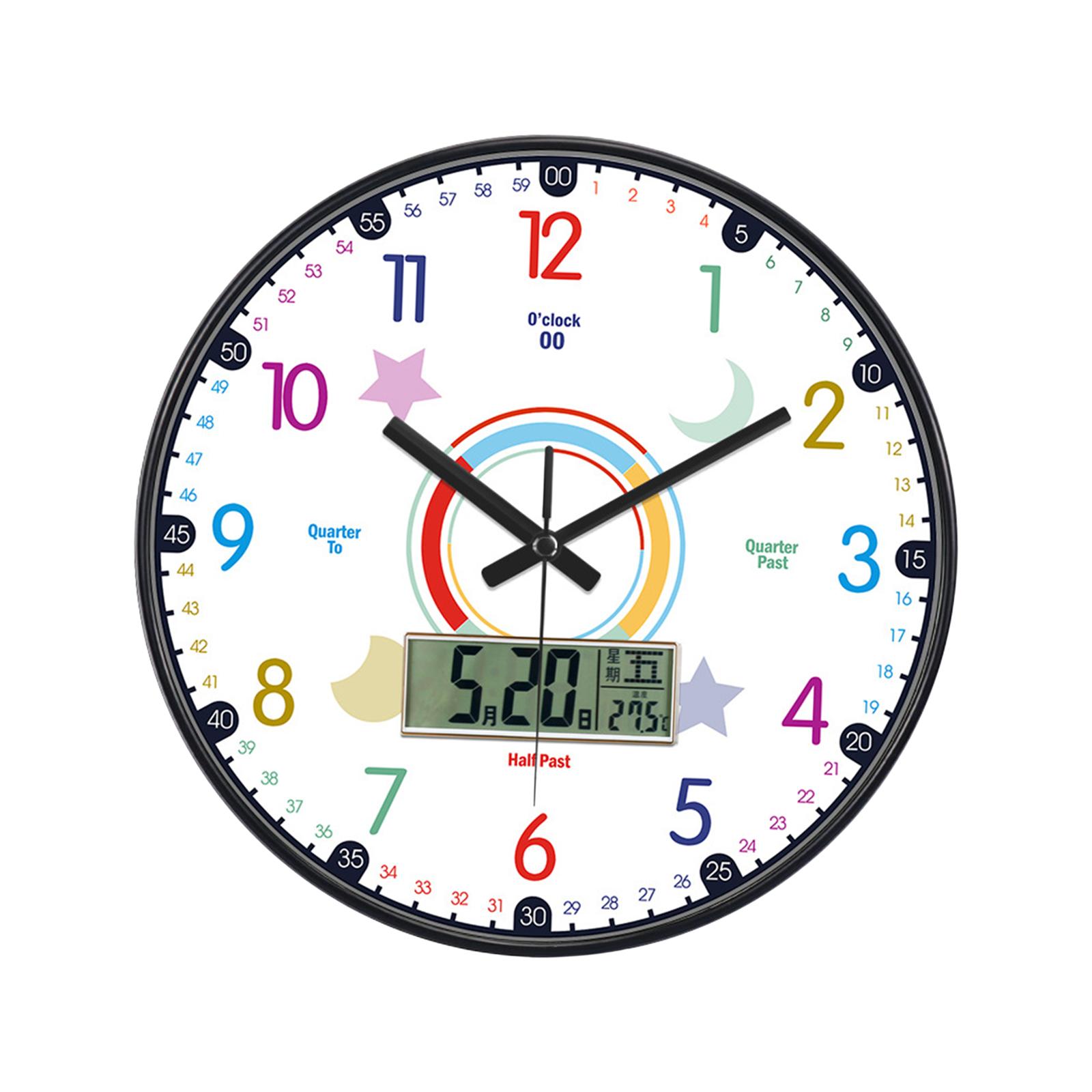 Colorful Kids Wall Clock Educational Silent Non Ticking Time Teaching Clock for Room School Home Decor