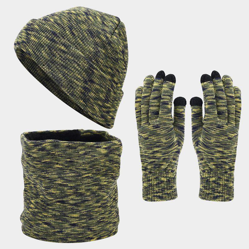 

Fashion new tie-dye knitted hat scarf gloves three-piece set men s and women s velvet warm and cold suit tide