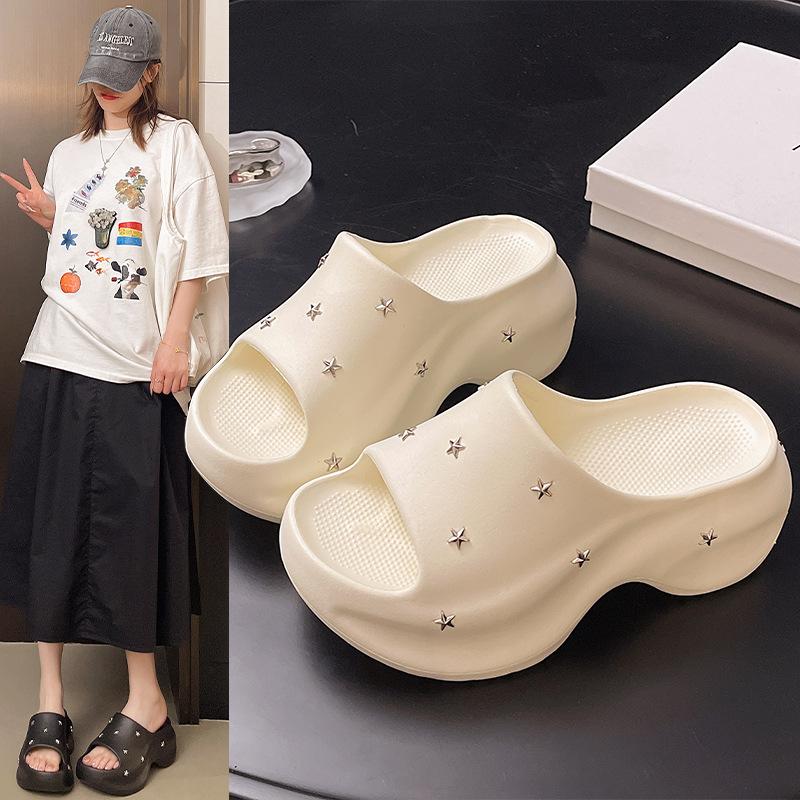 Stylish niche small man taller thick-soled cool slippers women's summer wear fashionable white wedge heels high heels sandals