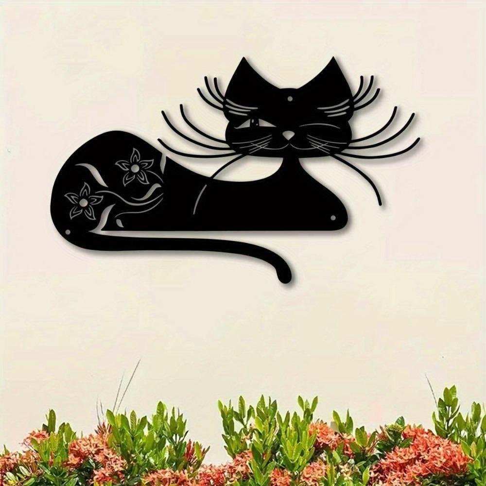 Black Metal Cat Wall Art 11.81 inch Iron Sculpture Indoor Outdoor Garden Patio Living Room Balcony Decor No Power Required Home Statue