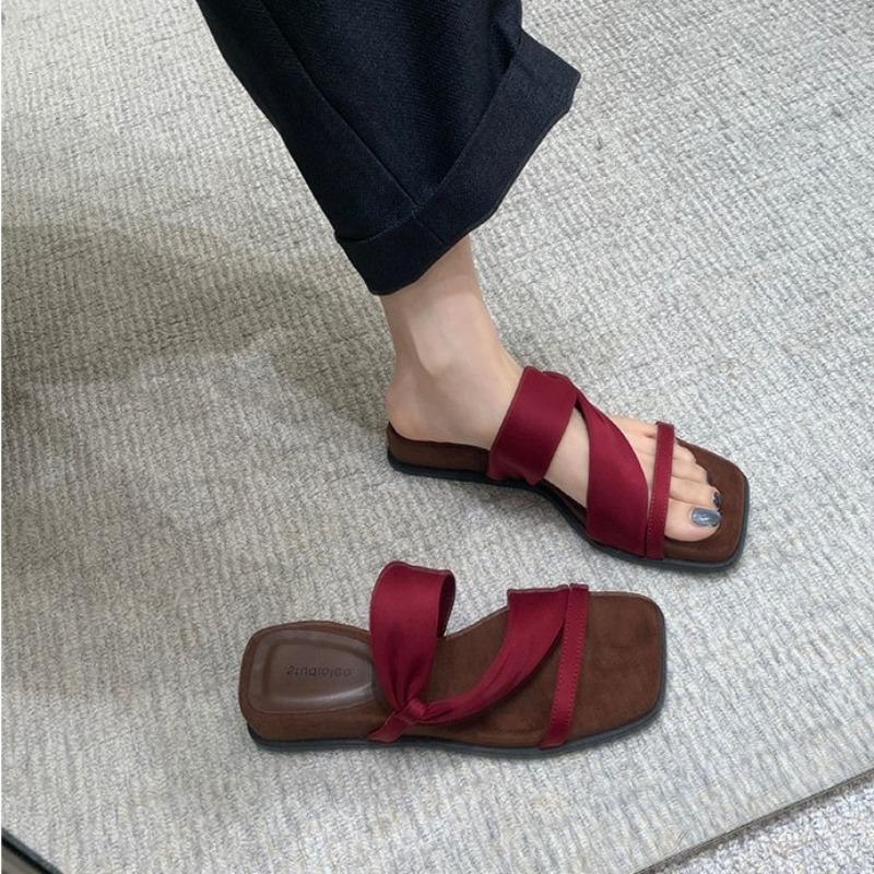 Sheepskin~ 4cm Height Increase Temperament Square Head Wrap with Sandals Slope Heel Thick-soled Slippers Women's Summer Sandals