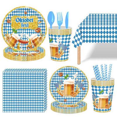 Oktoberfest Munich Beer Festival Disposable Paper Tableware Set Party Plates Cups Festival Decor