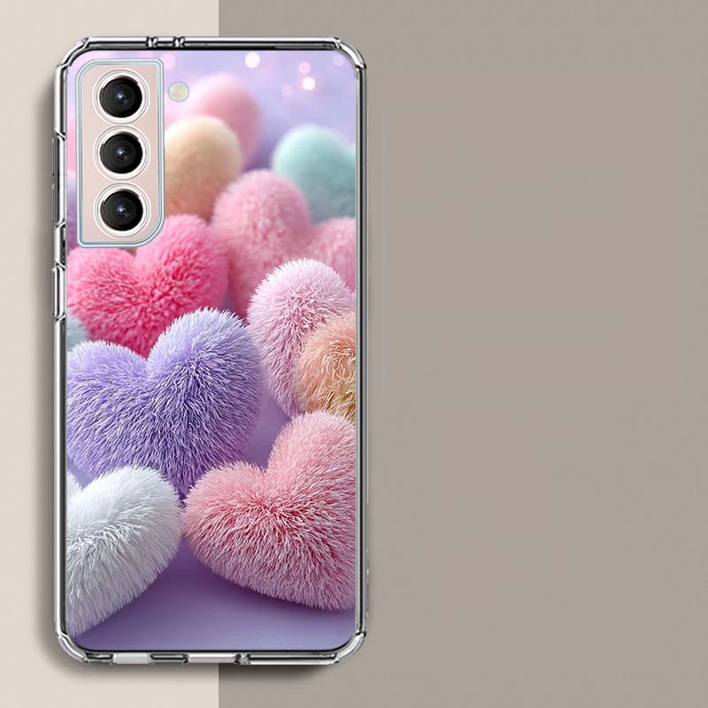 Furry Heart Phone Case For Samsung Galaxy S25 Edge S24 S23 FE S21 S20 S10 Plus S22 S26 Ultra Cover Clear Cases TPU Capa Shell Co