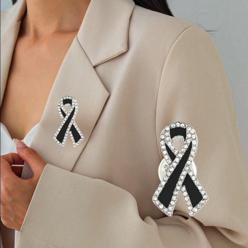 1/3/5Pcs Black Rhinestones Ribbon Brooch Funerals Memorial Pin For Woman Men Suit Dress Shirt Accessories Mourning Badge