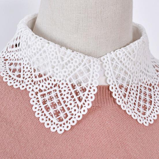 Women Lace Fake White Black Shirt Botton Collar Detachable Blouse Accessory