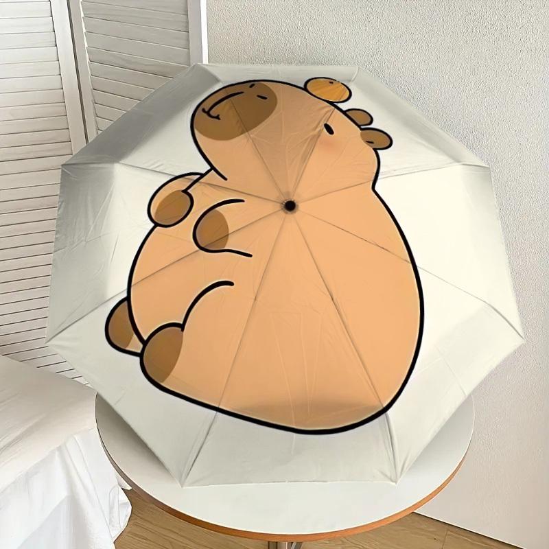 1PC Cute Capybara Automatic 8-Bone Folding Umbrella - Durable Polyester & Iron Frame,Userfriendly Operation Y250929110
