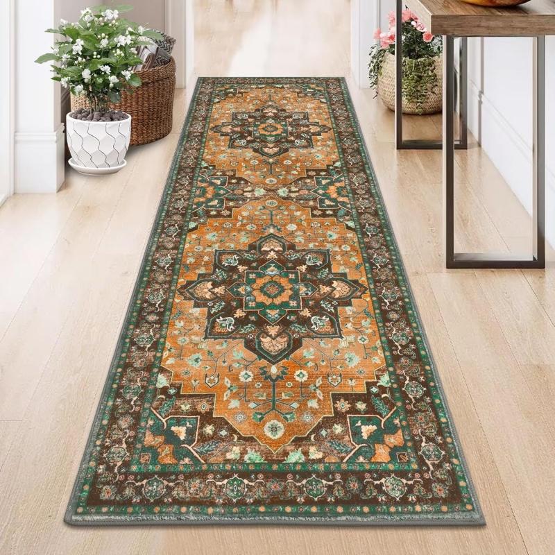 Boho Marokkaans Patchwork Runner Tapijt Kleurrijk Bloemenrooster Print Antislip Hal Tapijt Vintage Verweerd Vloermat 50x150CM