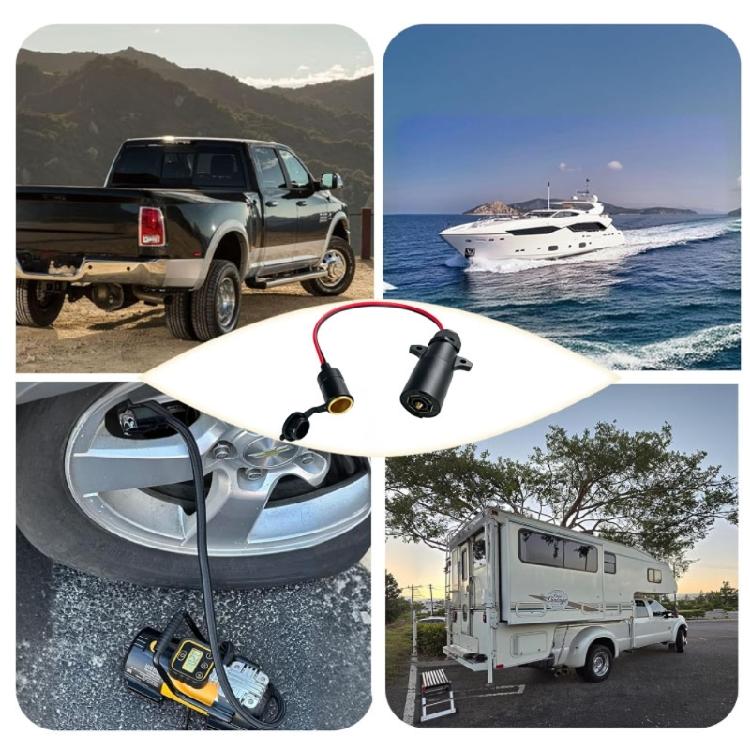 7Pin Vehicle Trailer To Car Lighter Socket Adapter with Female 12V Accessory Socket for Refrigerators, Tire Inflators, Fan, and Lights
