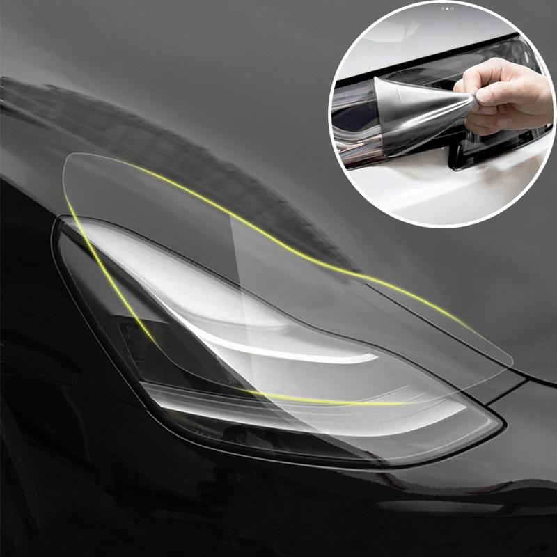 Headlight Color Changing Films for Tesla Model 3/Y 2017- Foglamp TPU Transparent Protective Film Headlamp Black Cover Film