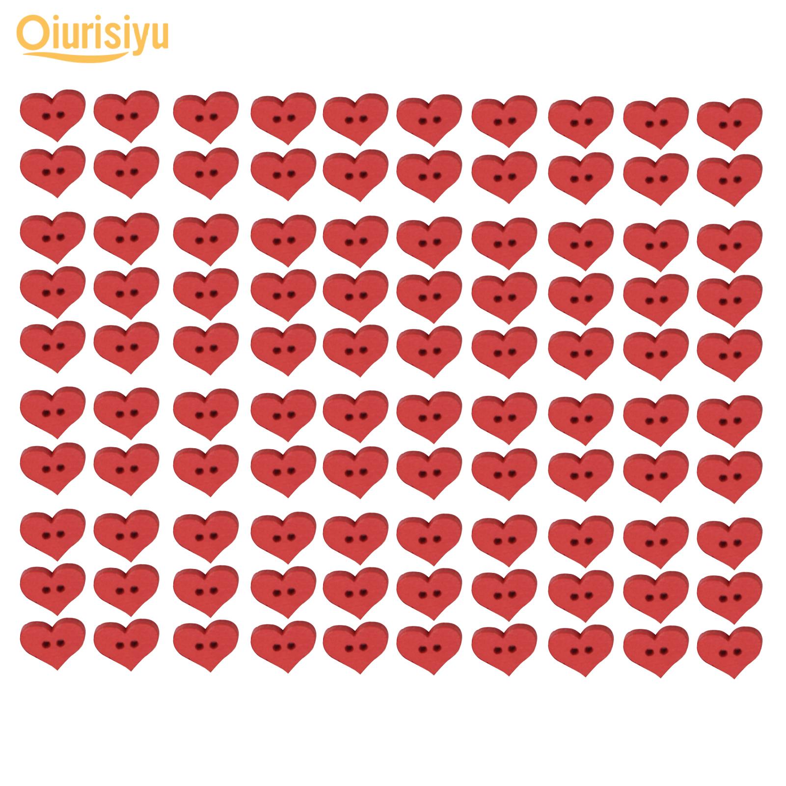 

100шт деревянная пуговица с красным сердцем и 2 отверстиями красный