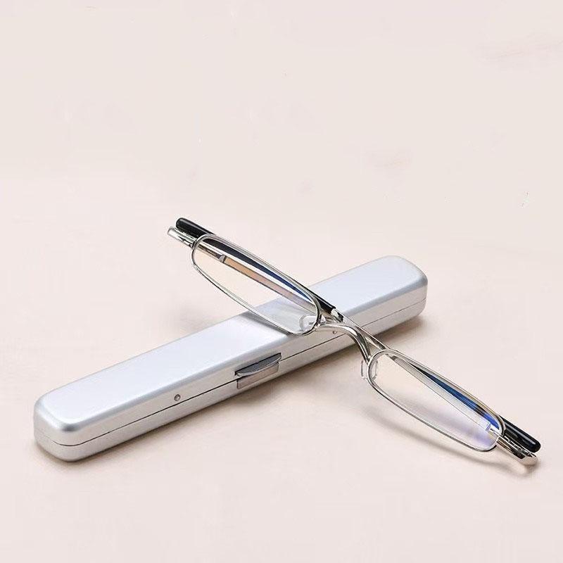 Tragbare Lesebrille im Stifthalter-Stil, ultraleichtes Metall, Blaulichtfilter, High-End-Brille für ältere Menschen.
