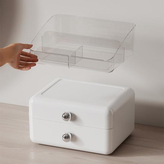 Desktop Cosmetics Storage Box Large Capacity Cosmetic Organizer with 2 Drawers Removable Multi-Compartment Box Makeup Organizer for Dresser