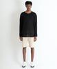 Seuteulaikeu Drop Shoulder Loose Fit Linen T-Shirt (Black)