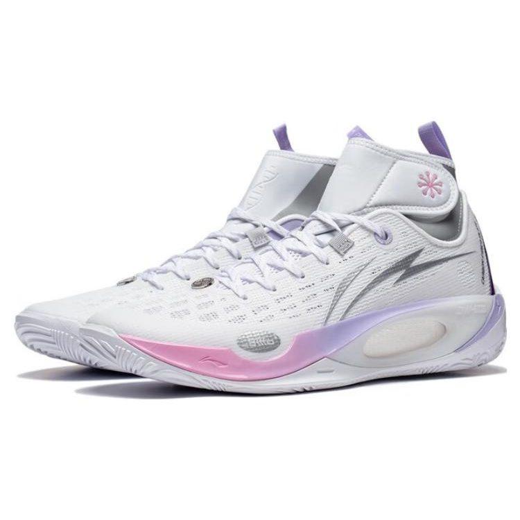 Li Ning 808 2 ULTRA Abrasion Resistant Breathable Mid Top Basketball Shoes Men's White Bad Little Purple ABAT007-1