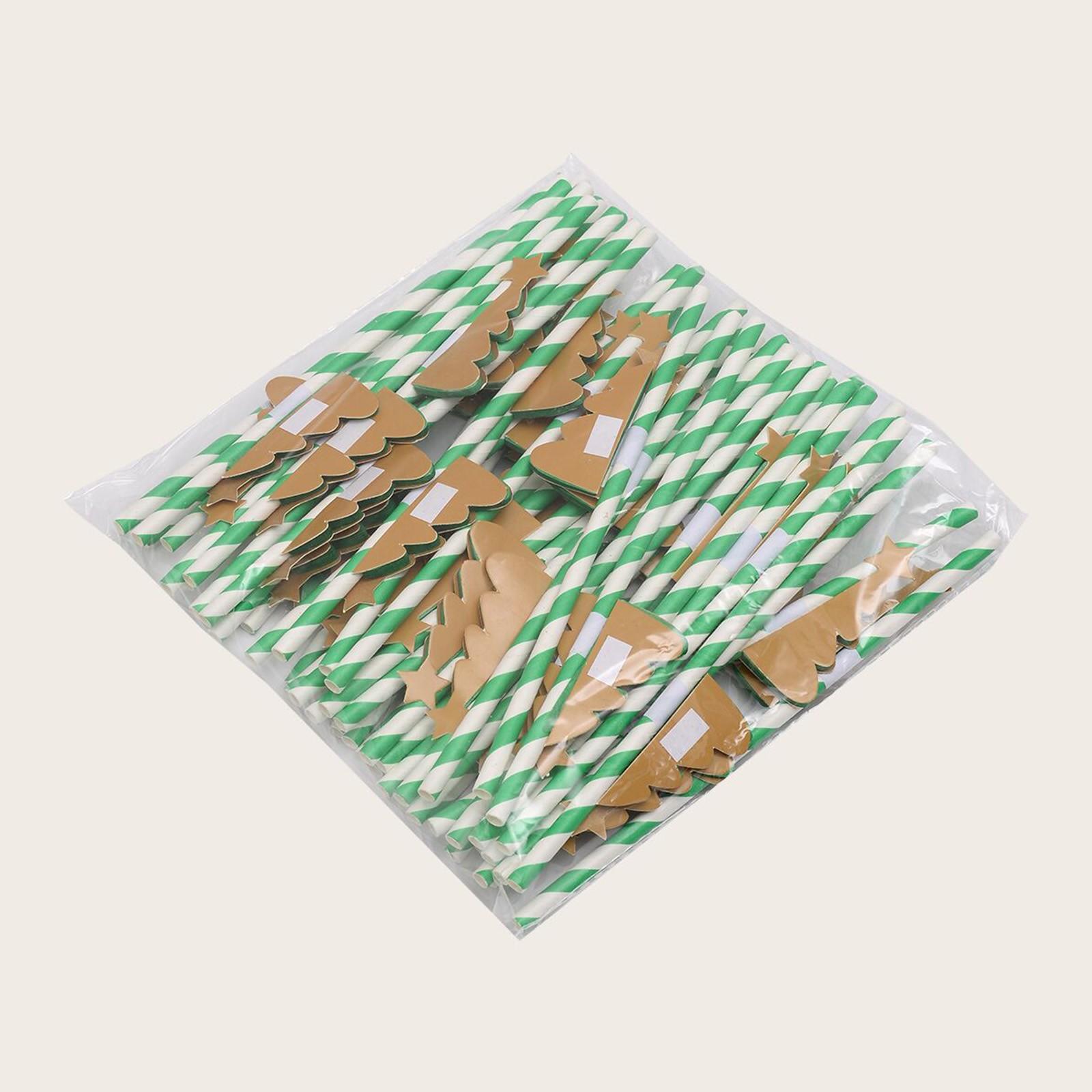 50pcs Christmas Tree Honeycomb Paper Straws Holiday Straws With Green Tree And Gold Star Perfect For Holiday Celebrations 50pcs