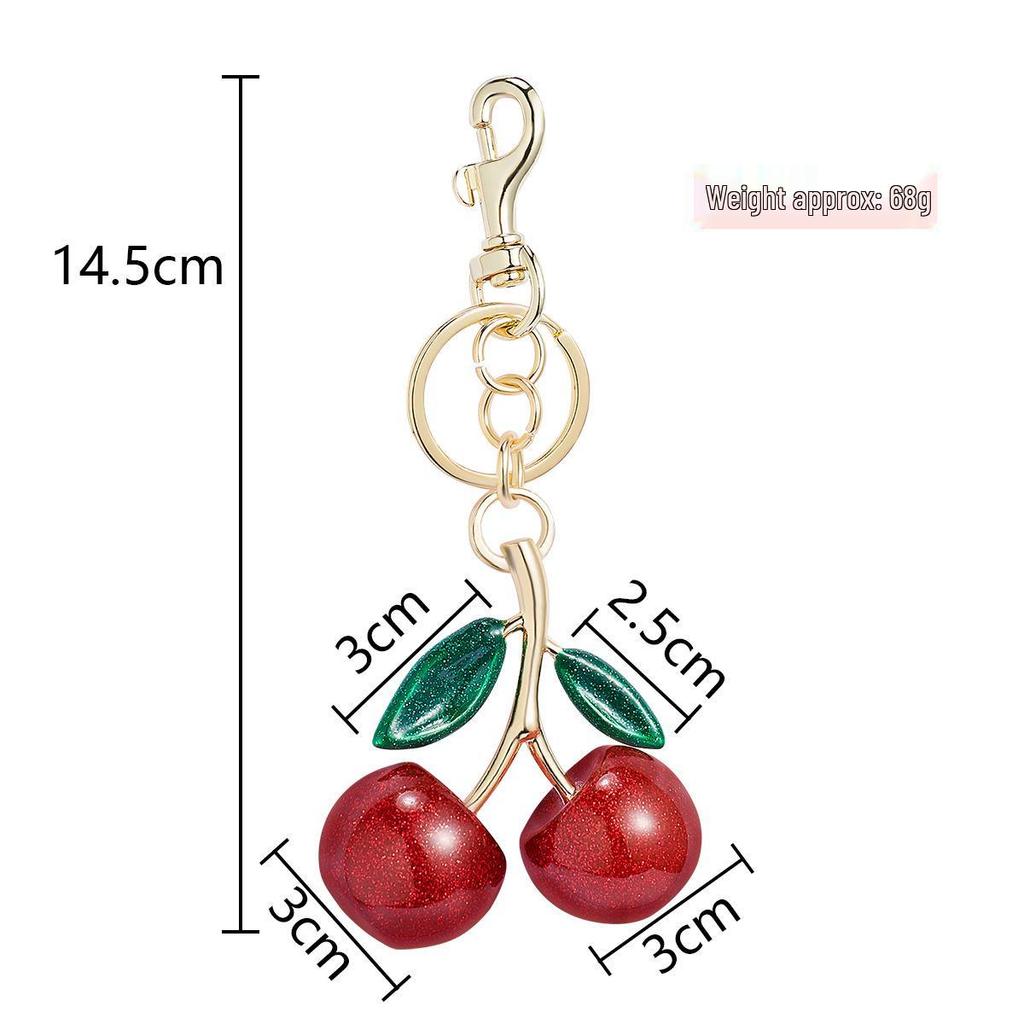 High-End Resin Cherry Bag Charm and Metal Keychain