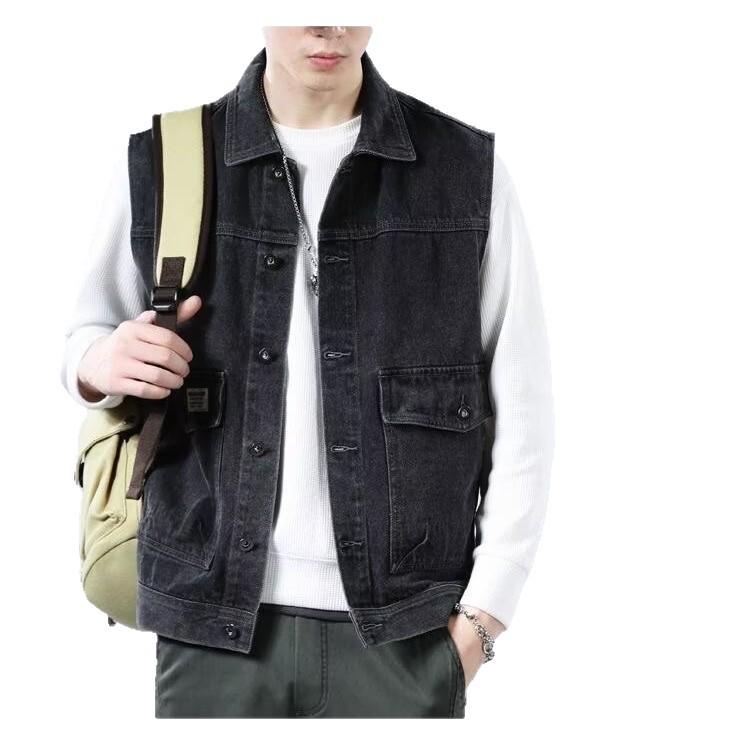 Men's Retro Denim Vest - Loose Fit, Plus Size, Sleeveless, Big Pockets, Spring/Autumn Jacket