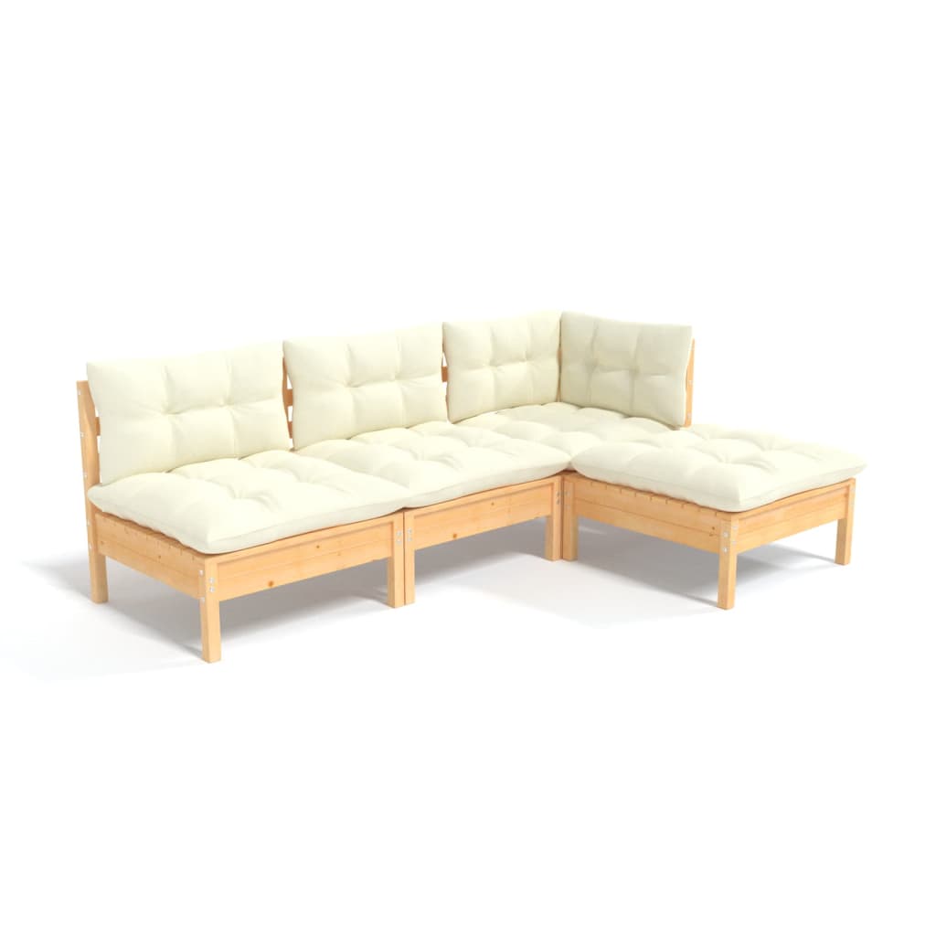 Vidaxl 4-Cz. Set da Giardino, Cuscini Crema, Pino