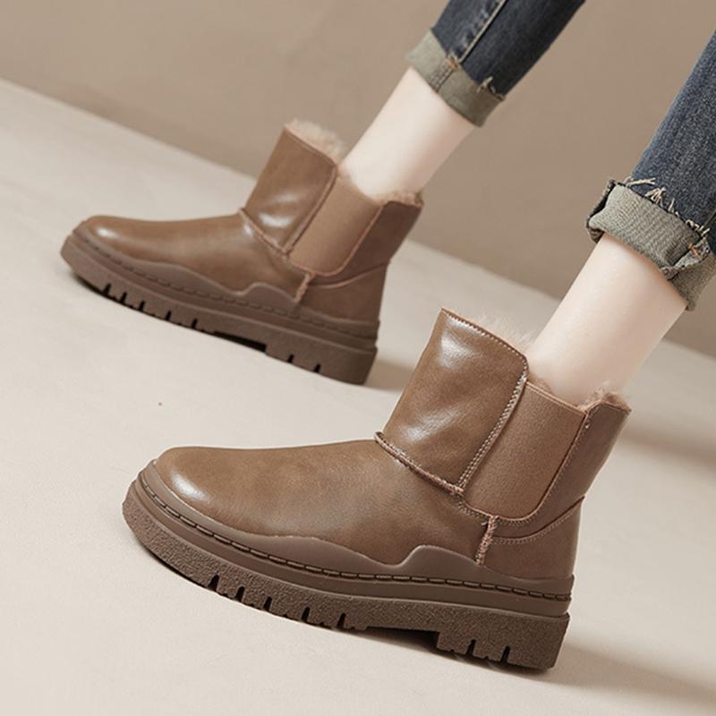 Winter Women Genuine Cowhide Rabbit Fur Snow Boots New Winter Thick-soled Cotton Boots Waterproof Plus Velvet Thick Cotton Boots