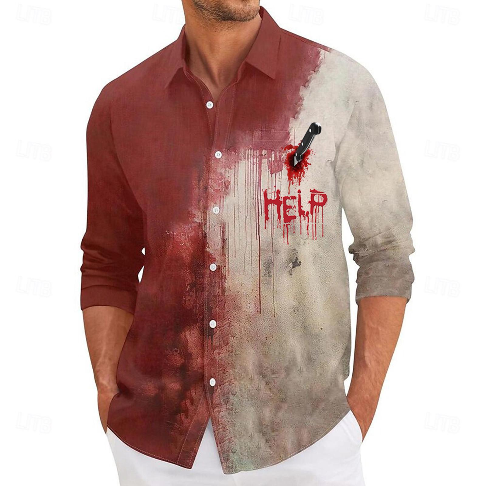 

Мужские рубашки с длинными рукавами и пуговицами на Хэллоуин, мужские повседневные модные рубашки с длинными рукавами XL винный