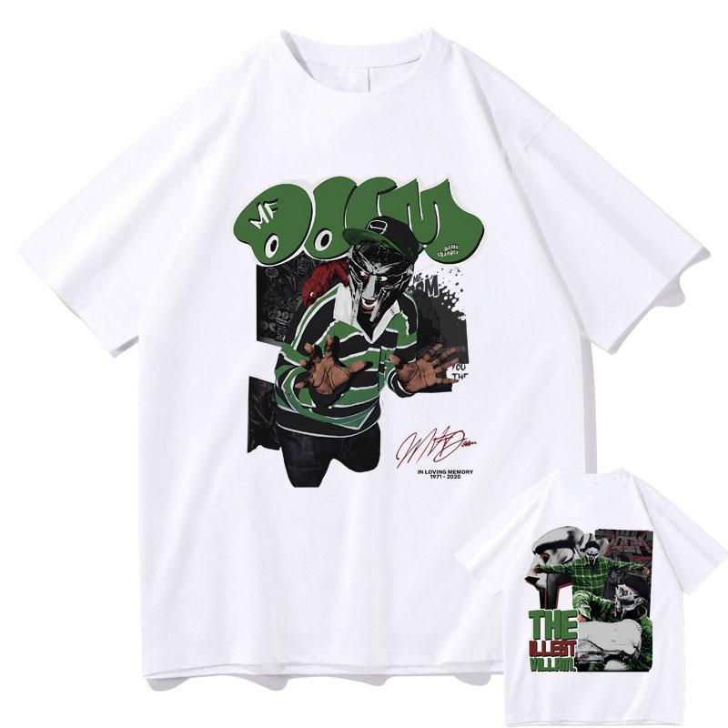 Rapper Mf Doom Madvillainy The Illest Villains Double Sided Print Tshirt Men Fashion Oversized Tshirt Male Hip Hop Trend Tees