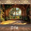 2D Cozy Cottage Background, Arched Window with Nature View Themed Photoshoot Backdrop
