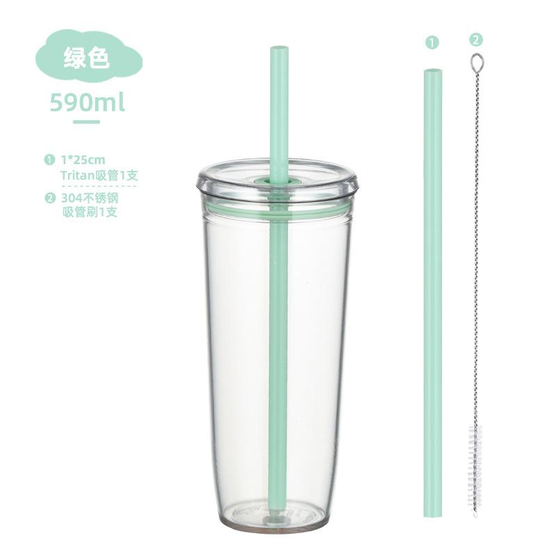 

590Ml Tritan Straw Cup Milk Tea Cup Coffee Cup Multi-Color Large-Capacity Straw Water Cup 590ml зелёный