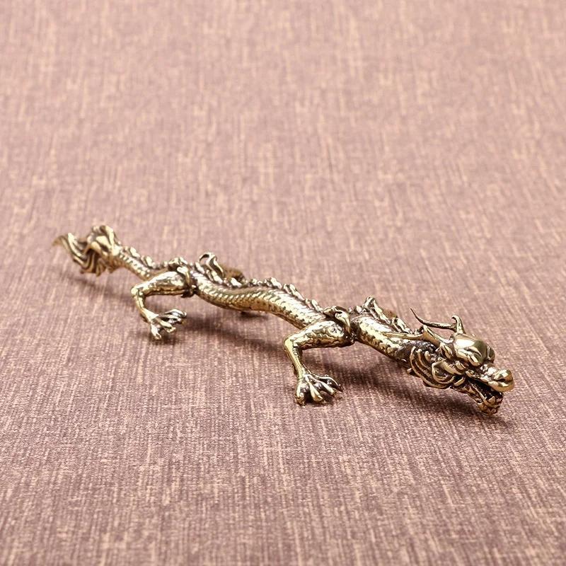 Zodiac Dragon Ornament Antique Bronze Beard Dragon Statue Vintage Brass Animal Miniature Figurines Desk Decor Crafts