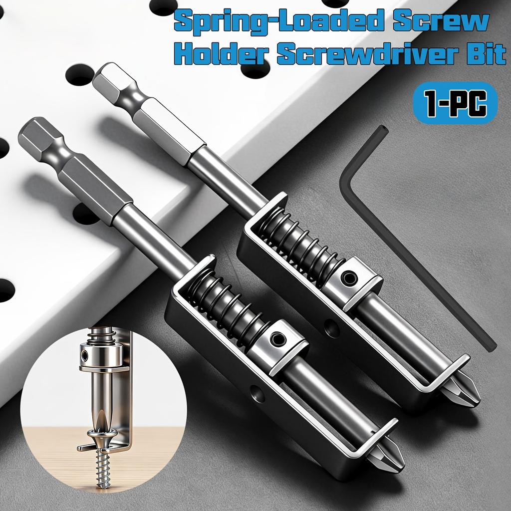 Spring-Loaded Screw Holder Screwdriver Bit with Anti-Drop Clamp, Single-Handed Operation & Ergonomic Locking Mechanism