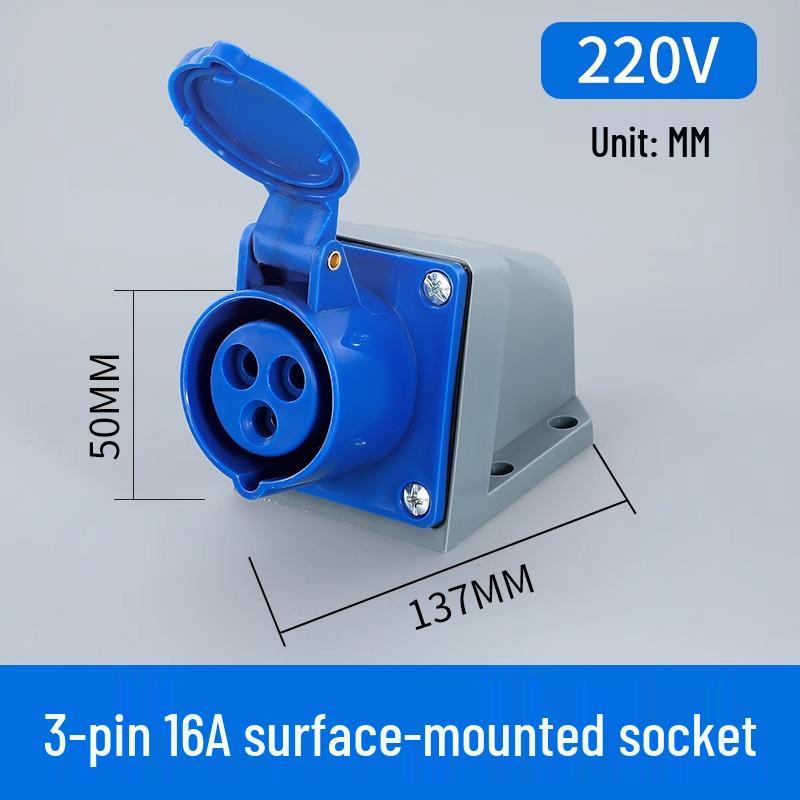 Waterproof 3-Pin 5-Hole Industrial Socket Connector (16A/32A) - Male-Female Mating, Non-Explosion-Proof.