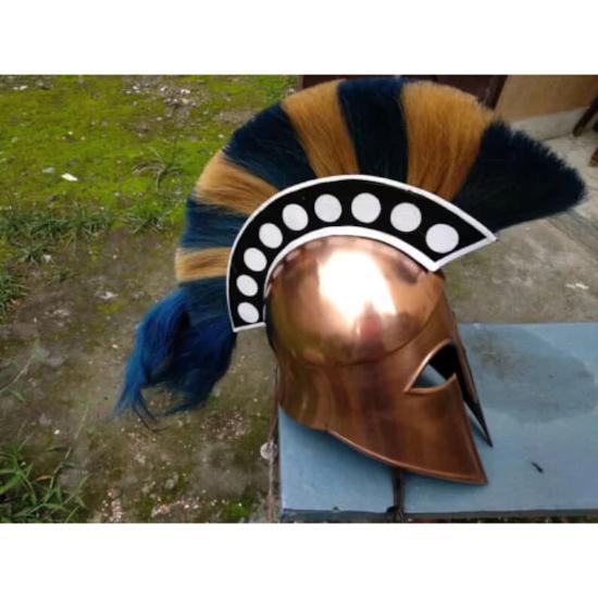 Medieval Greek Corinthian Helmet W/LONG PLUME Athenian Spartan Costume 18g Steel