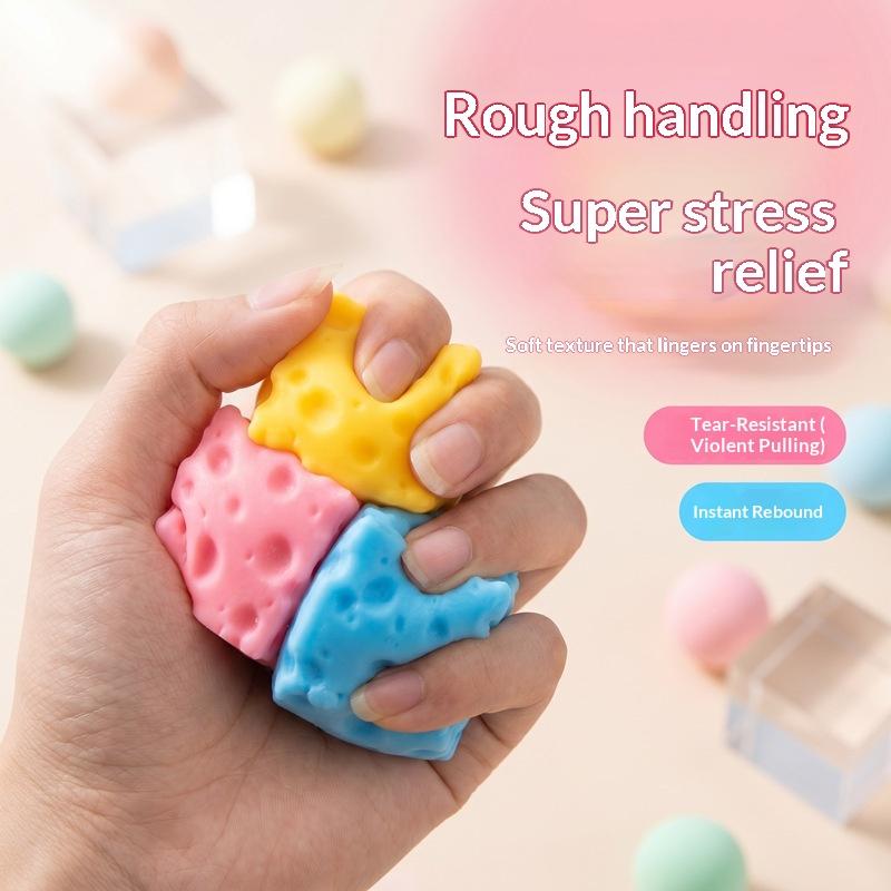 3.5Cm Cute Cheese Block Stress Relief Toy Soft Tpr Squeeze Fidget Toy Stretchable Slow Rebound Sensory Squishy Ball