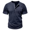 Men’s T-shirts Henley Collar Short Sleeves Cotton Polo Shirts Solid Color Casual Tops
