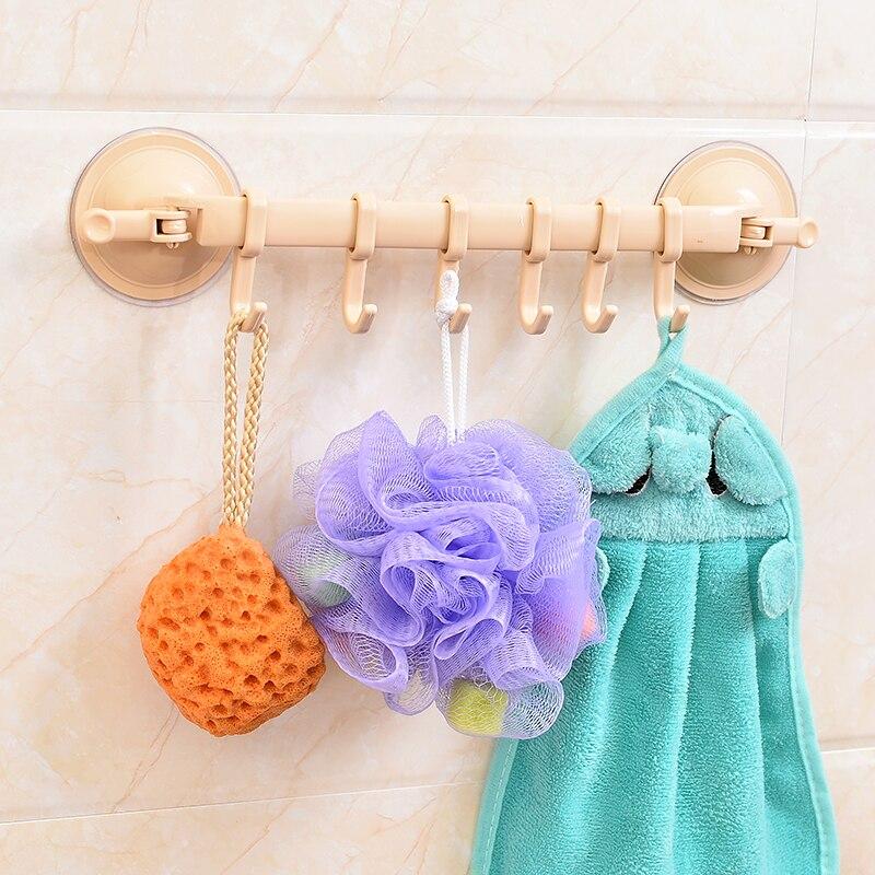 Bathroom 6 Hooks Hanger Rack Wall-mounted Kitchen Cupboard Cooking Tool Storage Shelf Clothes Towel Organizer Gabgets Holder