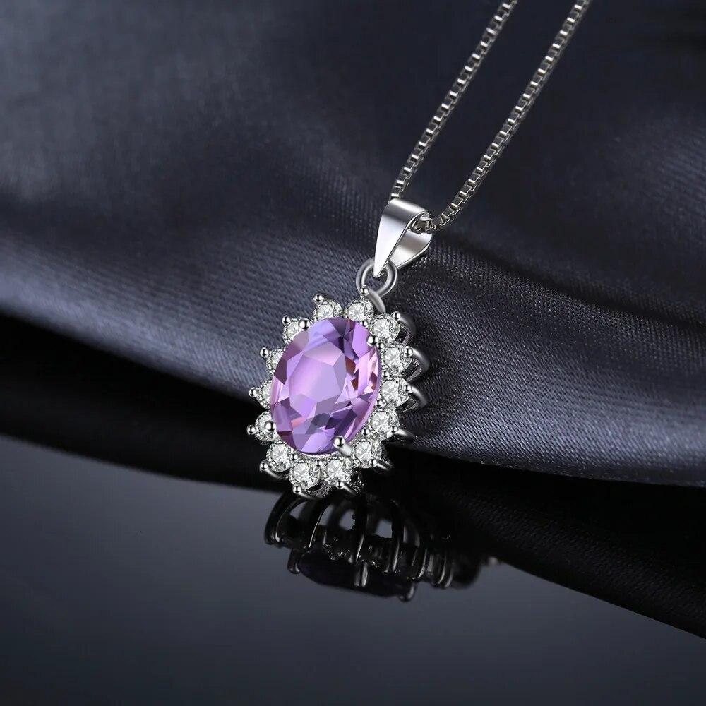 Nytt 1,7 ct Diana naturlig ametyst 925 sterling sølv anheng halskjede for kvinner Mote Trendy fine smykker uten kjede