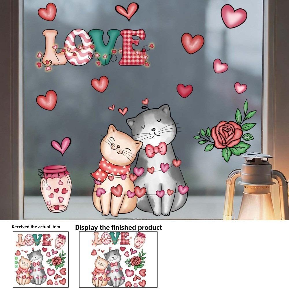 Animals Cats Bears Mice Glass Electrostatic Film PVC Cartoon Electrostatic Decal Office StyleA