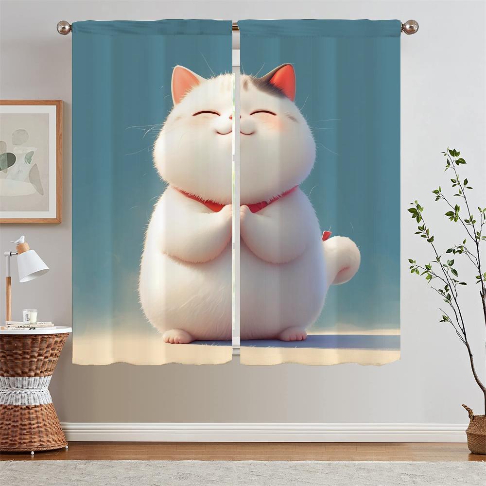 Prayer Cat Curtains Ready Curtains Cheap Things With Free Shipping for Home Curtain Living Room Decoration Curls Blackout Blind